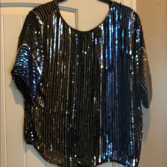 70’s vintage all sequin striped top! Hippie chic L - Picture 4 of 8